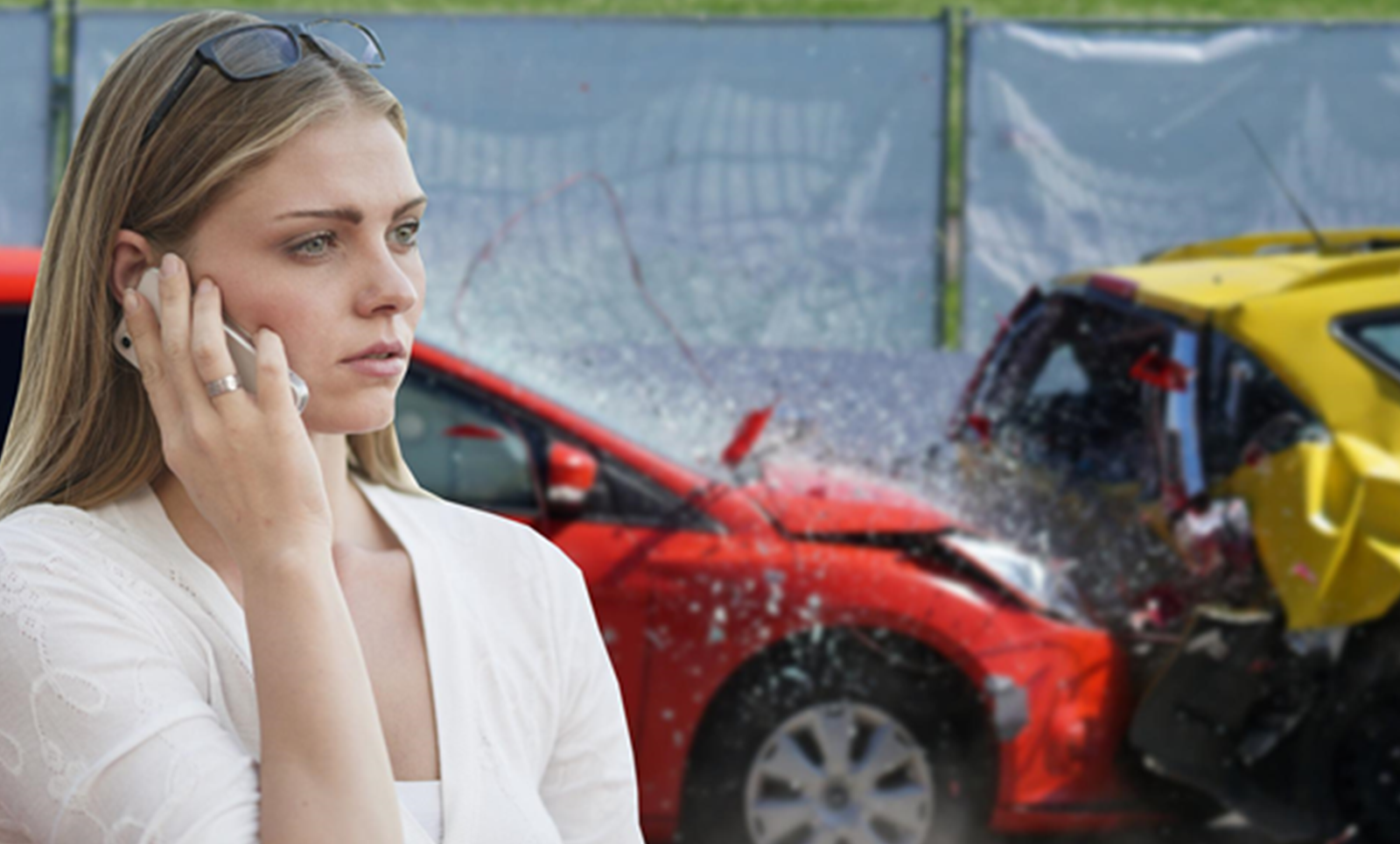 Woman calling accident management company after being in a car accident